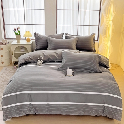 好亿来家纺 2025新款无印风植物羊绒加厚斜纹磨毛单被套 条纹灰