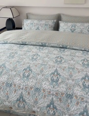 91家纺网 家纺一手货源 找家纺 优乐家纺 2025新款纯棉印花夹棉系列四件套-纽扣款 普卡拉-兰