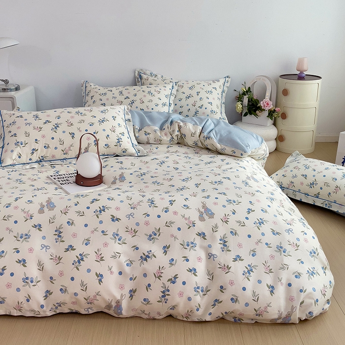 91家纺网 家纺一手货源 找家纺 乐童 2024新款直播爆款13070纯棉印花吊边款一字绣四件套 第五波 告白兔