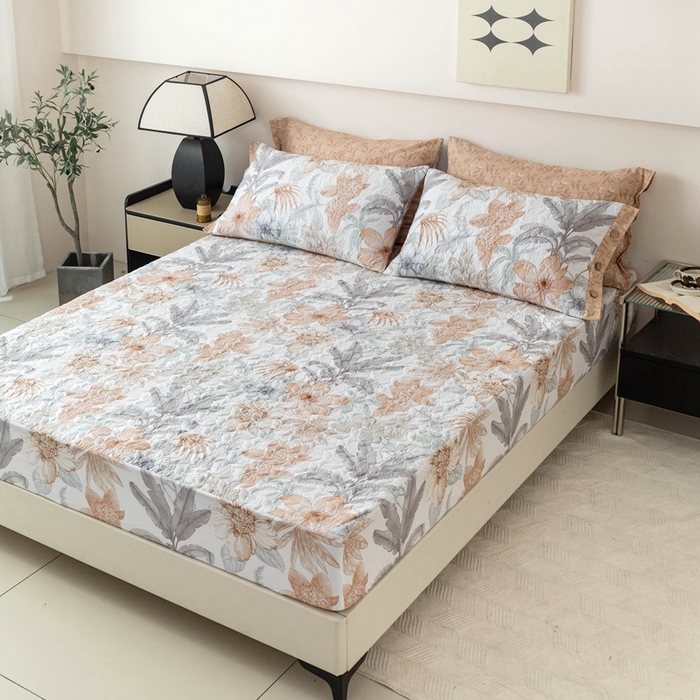 91家纺网 家纺一手货源 找家纺 优乐家纺 2025新款纯棉印花夹棉床笠三件套系列-纽扣款 春意盎然