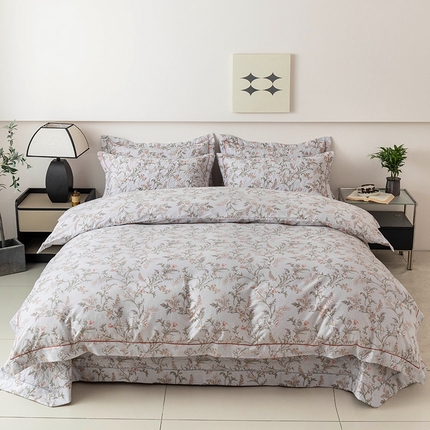 优乐家纺 2025新款全棉斜纹13376单层被套夹棉床盖款四件套 清婉