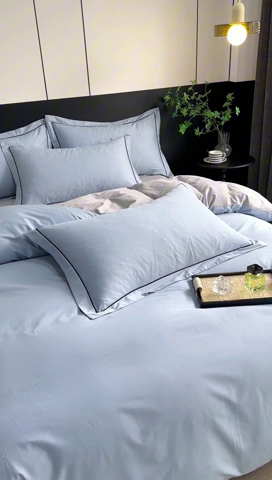 91家纺网 家纺一手货源 找家纺 三沁家居 2024新款精梳长绒棉四件套 蓝灰