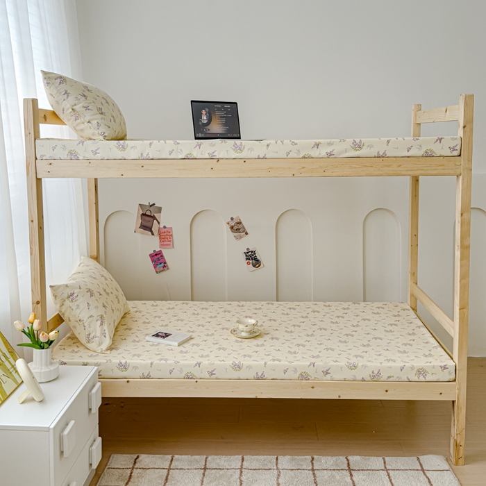 91家纺网 家纺一手货源 找家纺 金丝鸟家纺 2024新款学生款A类老粗布床笠 薰衣草