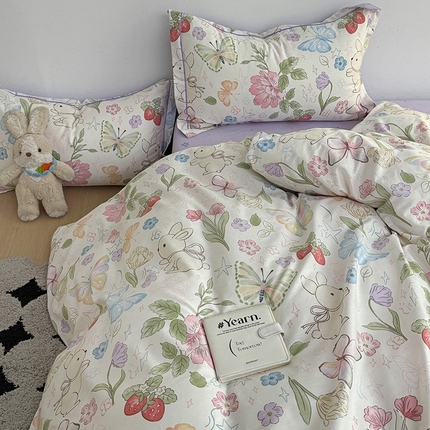 91家纺网 家纺一手货源 找家纺 （总）乐童 2024新款直播爆款13070纯棉印花吊边款一字绣四件套 第五波