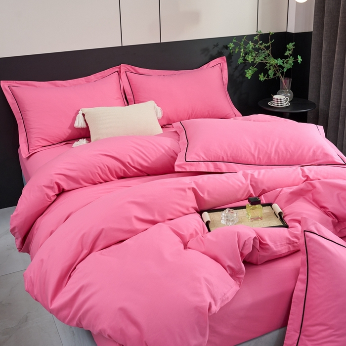 91家纺网 家纺一手货源 找家纺 三沁家居 2024新款精梳长绒棉四件套 树莓红