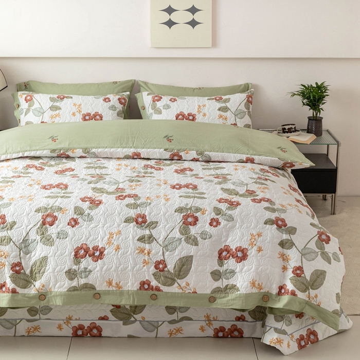 91家纺网 家纺一手货源 找家纺 优乐家纺 2025新款纯棉印花夹棉系列四件套-纽扣款 和颜悦色