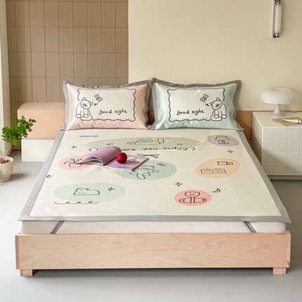 圆岛家纺 2024新款900D卡通冰丝养生席 五彩小咪