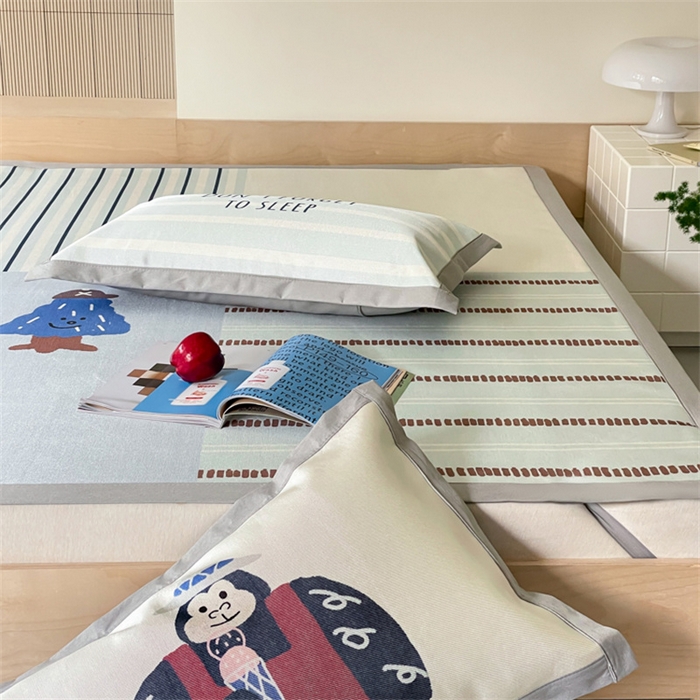 91家纺网 家纺一手货源 找家纺 圆岛家纺 2024新款900D卡通冰丝养生席 快乐猩