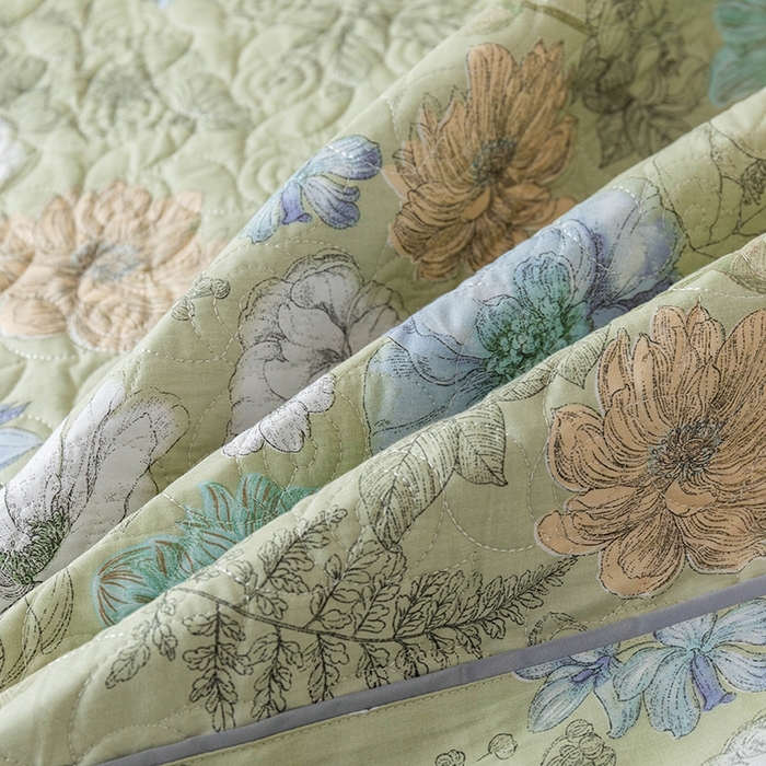 91家纺网 家纺一手货源 找家纺 优乐家纺 2025新款全棉斜纹13376单层被套夹棉床盖款四件套 安琪-绿