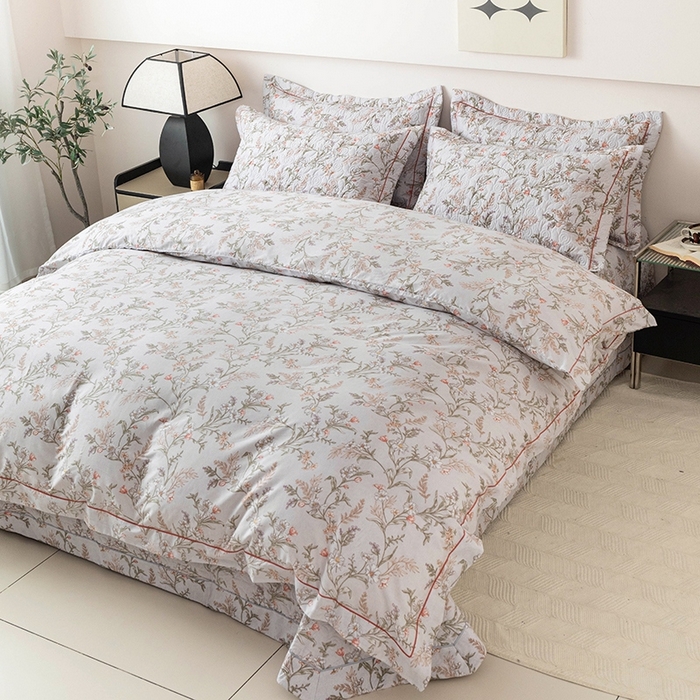 91家纺网 家纺一手货源 找家纺 优乐家纺 2025新款全棉斜纹13376单层被套夹棉床盖款四件套 清婉