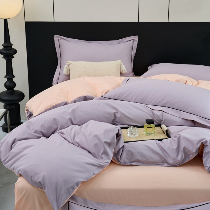 91家纺网 家纺一手货源 找家纺 三沁家居 2024新款精梳长绒棉四件套 紫玉