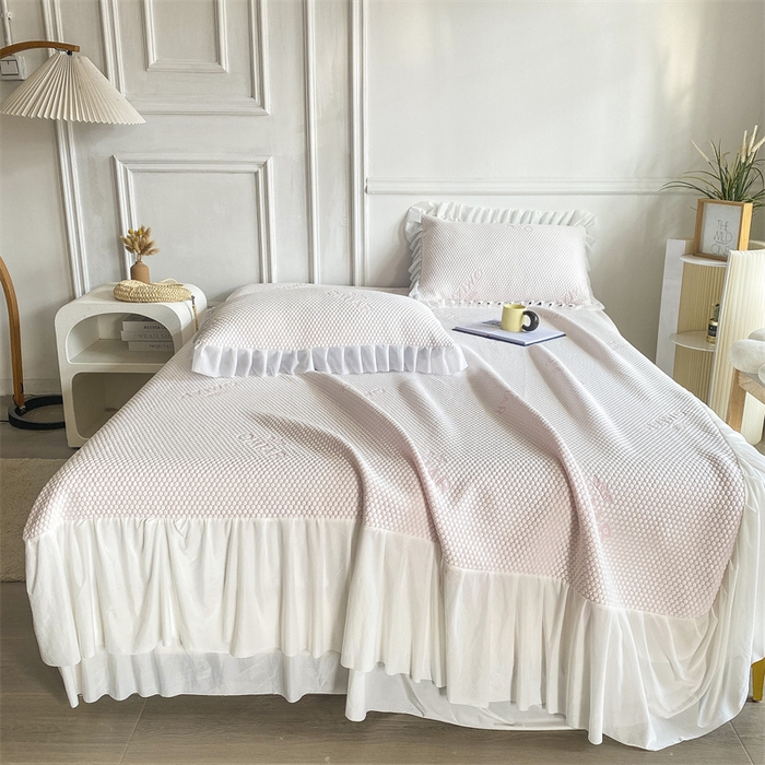 91家纺网 家纺一手货源 找家纺 叠派家纺 2024新款抗菌冰豆豆床裙款凉席-皇冠系 冰豆豆皇冠系列-床裙款 蜜桃粉