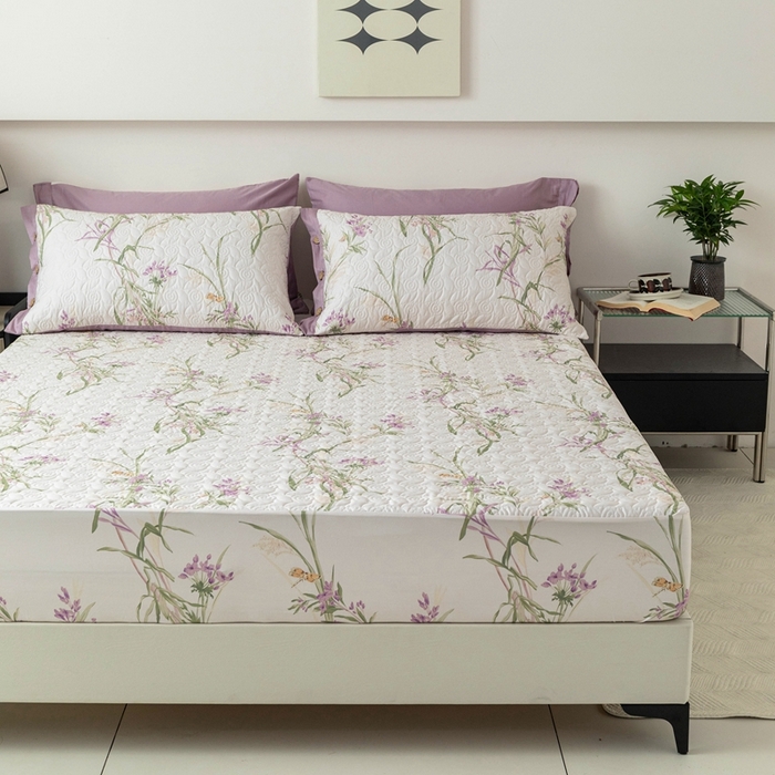 91家纺网 家纺一手货源 找家纺 优乐家纺 2025新款纯棉印花夹棉床笠三件套系列-纽扣款 迷雾