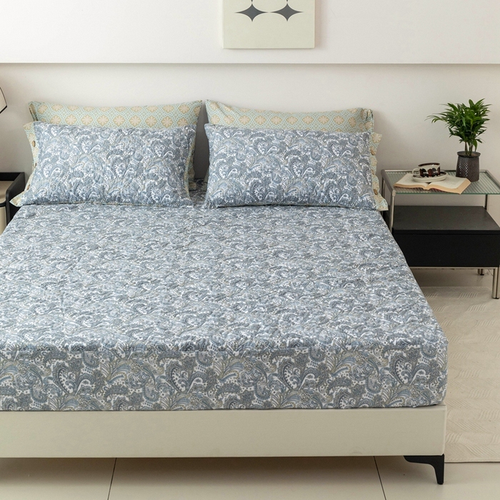 91家纺网 家纺一手货源 找家纺 优乐家纺 2025新款纯棉印花夹棉床笠三件套系列-纽扣款 波西米亚