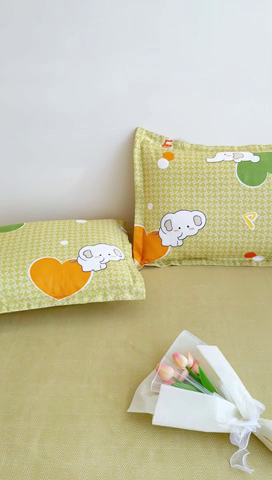 91家纺网 家纺一手货源 找家纺 靓生活 2024新款加厚磨毛生态棉单品床笠 爱心萌宠