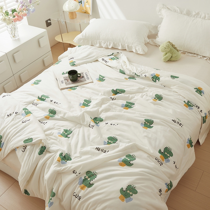 91家纺网 家纺一手货源 找家纺 怡家居 2024新款A类云柔针织棉夏被 快乐恐龙