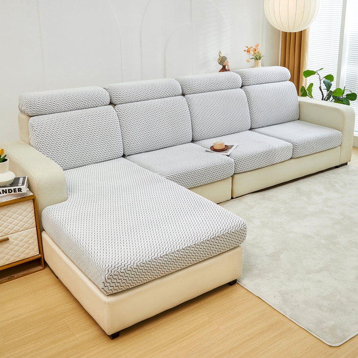 91家纺网 家纺一手货源 找家纺 千彤 2024新款常规款-阳离子拉花绒水波纹系列沙发笠沙发套罩弹力全包 深灰