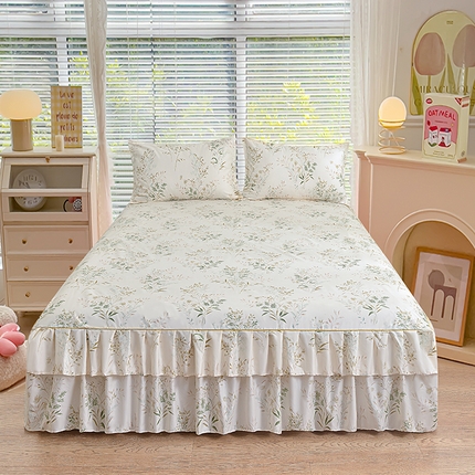 小雨家纺 2026新款芦荟棉床裙三件套 香草