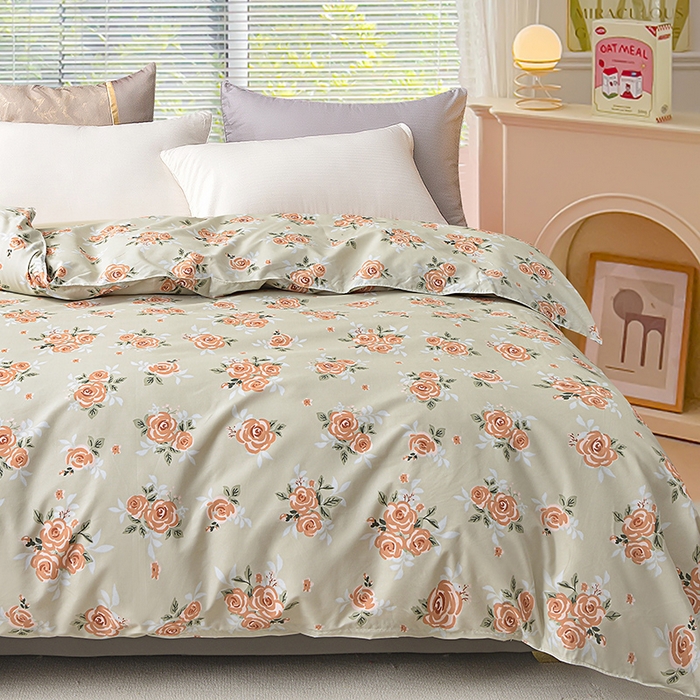 91家纺网 家纺一手货源 找家纺 小雨家纺 2026新款芦荟棉单被套 春暖花开-棕