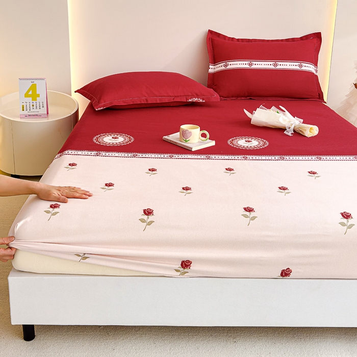 91家纺网 家纺一手货源 找家纺 靓生活 2024新款加厚磨毛生态棉单品床笠 玫瑰佳人