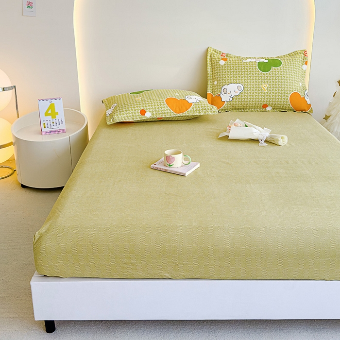 91家纺网 家纺一手货源 找家纺 靓生活 2024新款加厚磨毛生态棉单品床笠 爱心萌宠