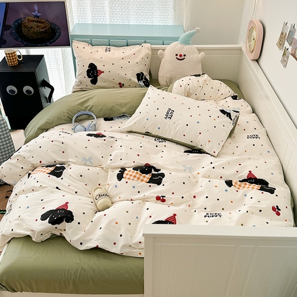 昔可 新款多巴胺卡通简约风可爱亲肤四件套 哈皮狗狗