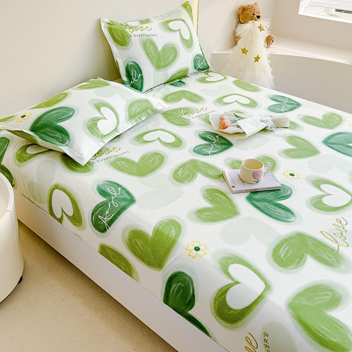 91家纺网 家纺一手货源 找家纺 靓生活 2024新款加厚磨毛生态棉单品床笠 爱在心田