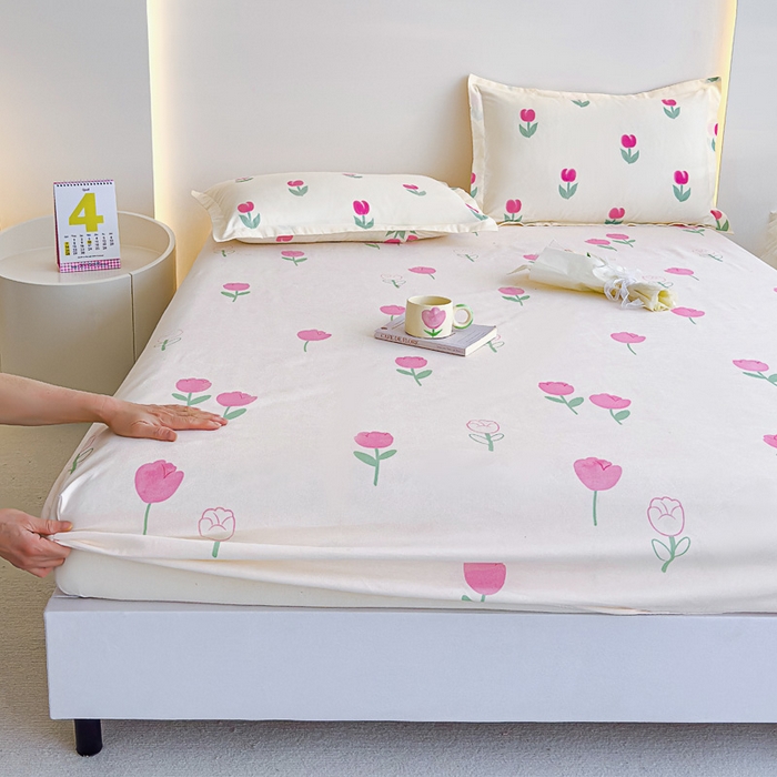 91家纺网 家纺一手货源 找家纺 靓生活 2024新款加厚磨毛生态棉单品床笠 田园花语