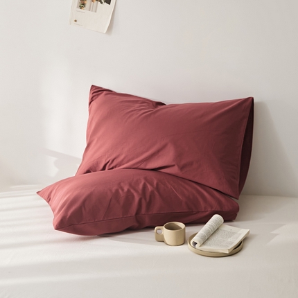 新款40支全棉水洗棉纯色单品系列-单枕套 果酱红