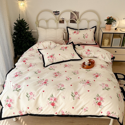 91家纺网 家纺一手货源 找家纺 （总）昔可 2024新款单层黑边复古花古典儒雅四件套