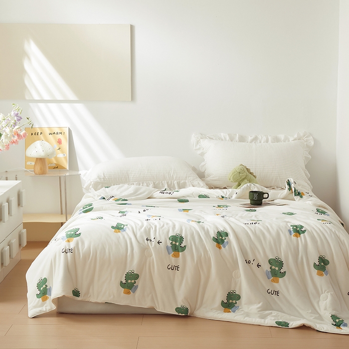 91家纺网 家纺一手货源 找家纺 怡家居 2024新款A类云柔针织棉夏被 快乐恐龙