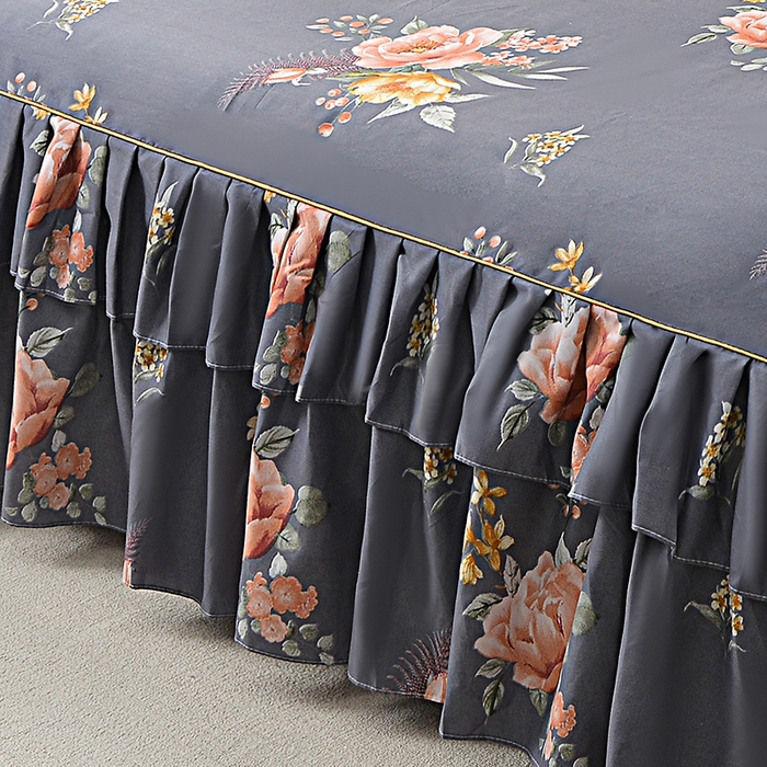 91家纺网 家纺一手货源 找家纺 小雨家纺 2026新款芦荟棉床裙四件套 百花齐放-灰