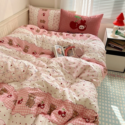 91家纺网 家纺一手货源 找家纺 桃喜 2024新款全棉印花卡通混搭系列四件套 甜茶