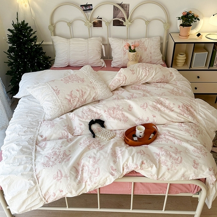 91家纺网 家纺一手货源 找家纺 （总）昔可 新款褶皱花边全棉复古风四件套