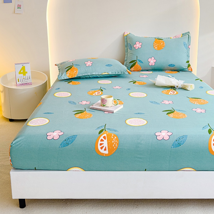 91家纺网 家纺一手货源 找家纺 靓生活 2024新款加厚磨毛生态棉单品床笠 水果派对