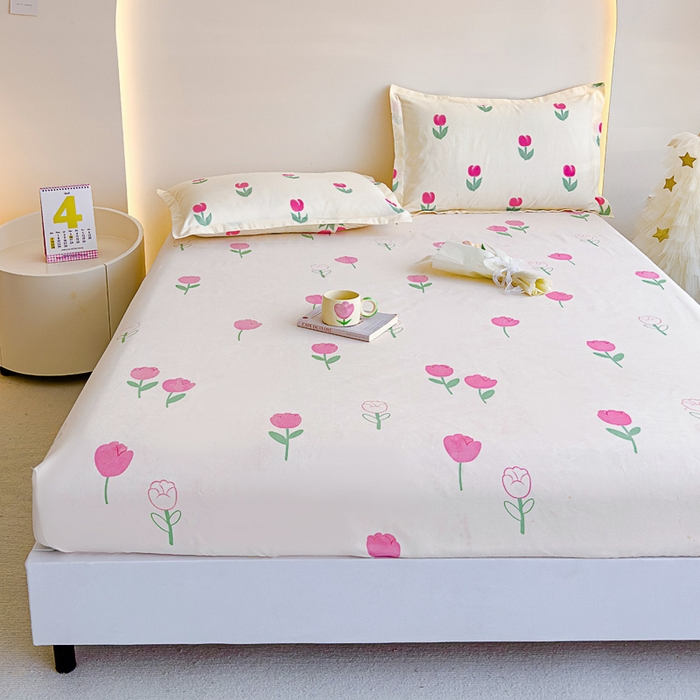 91家纺网 家纺一手货源 找家纺 靓生活 2024新款加厚磨毛生态棉单品床笠 田园花语