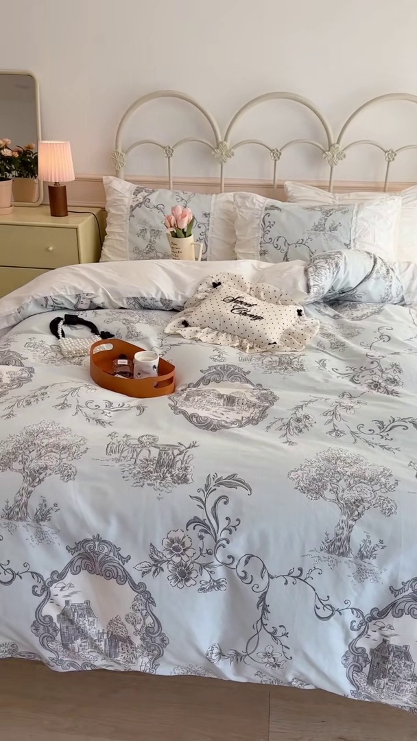 91家纺网 家纺一手货源 找家纺 （总）昔可 新款褶皱花边全棉复古风四件套