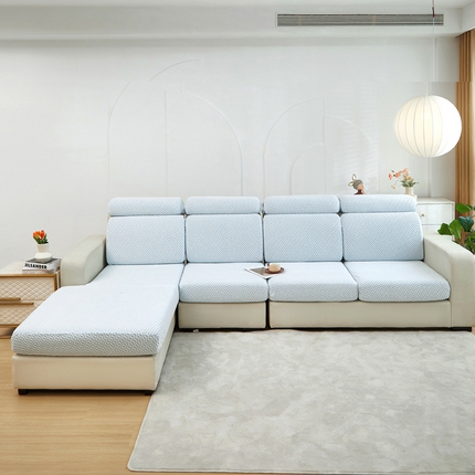 千彤 2024新款常规款-阳离子拉花绒水波纹系列沙发笠沙发套罩弹力全包 浅蓝