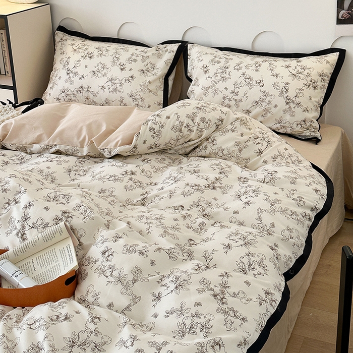 91家纺网 家纺一手货源 找家纺 （总）昔可 2024新款单层黑边复古花古典儒雅四件套