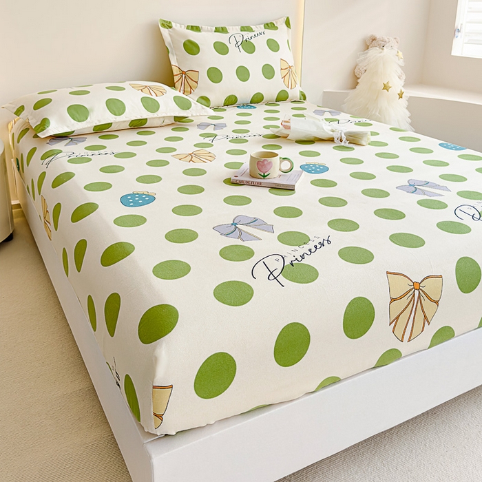 91家纺网 家纺一手货源 找家纺 靓生活 2024新款加厚磨毛生态棉单品床笠 波点人生