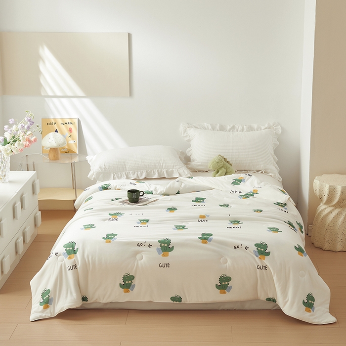 91家纺网 家纺一手货源 找家纺 怡家居 2024新款A类云柔针织棉夏被 快乐恐龙