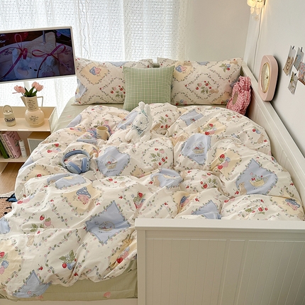 91家纺网 家纺一手货源 找家纺 （总）昔可 新款多巴胺卡通简约风可爱亲肤四件套