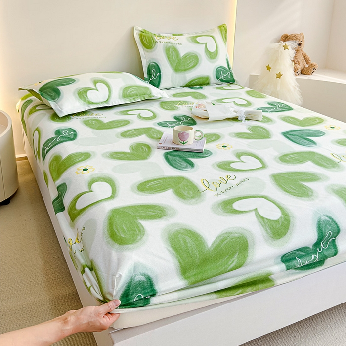 91家纺网 家纺一手货源 找家纺 靓生活 2024新款加厚磨毛生态棉单品床笠 爱在心田