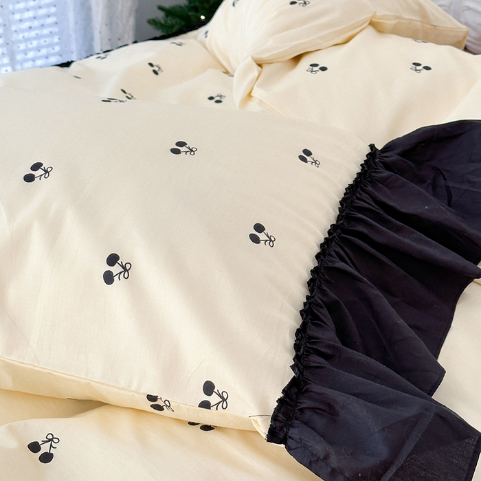 91家纺网 家纺一手货源 找家纺 昔可 新款法式大花边全棉四件套 黑樱桃