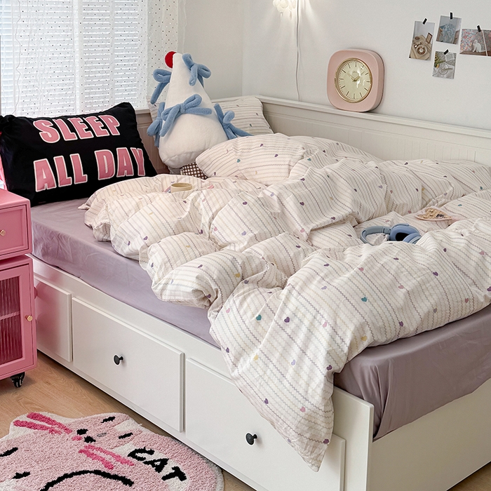 91家纺网 家纺一手货源 找家纺 昔可 新款创意枕套时尚柔舒全棉四件套 波纹爱心