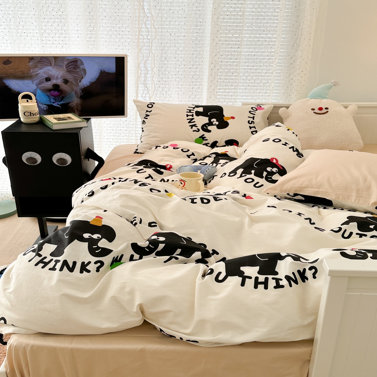 91家纺网 家纺一手货源 找家纺 （总）昔可 新款多巴胺卡通简约风可爱亲肤四件套