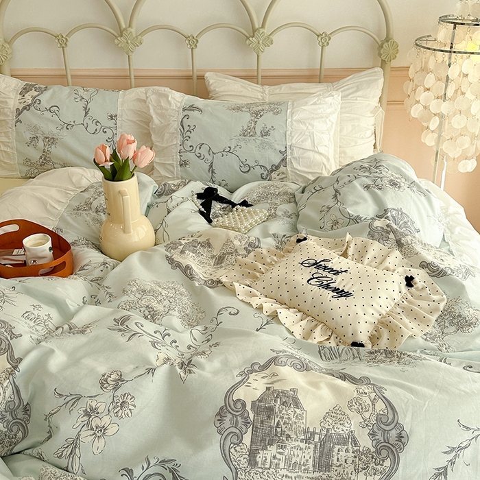 91家纺网 家纺一手货源 找家纺 （总）昔可 新款褶皱花边全棉复古风四件套