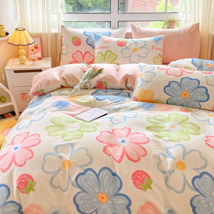 91家纺网 家纺一手货源 找家纺 本制 2024新款全棉印花小清新四件套 七色花