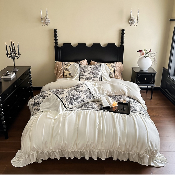 91家纺网 家纺一手货源 找家纺 （总）黛舒家居 2024新款60s莱赛尔数码印花四件套-杨树林