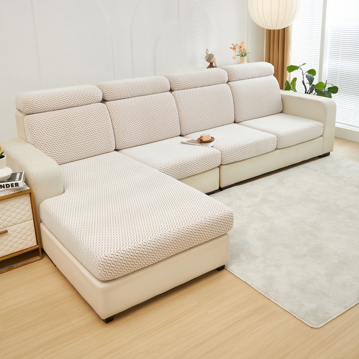 91家纺网 家纺一手货源 找家纺 千彤 2024新款常规款-阳离子拉花绒水波纹系列沙发笠沙发套罩弹力全包 咖色